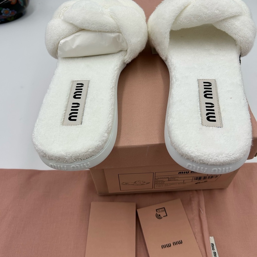 Women's Miu Miu Terry cloth slide sandals size 37.5 made in Italy - Picture 3 of 10